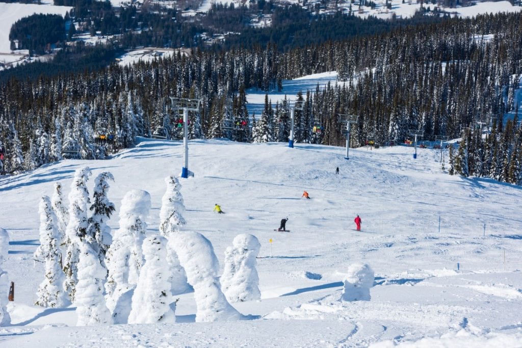 Skiing and snowboarding at Revelstoke Mountain Resort.