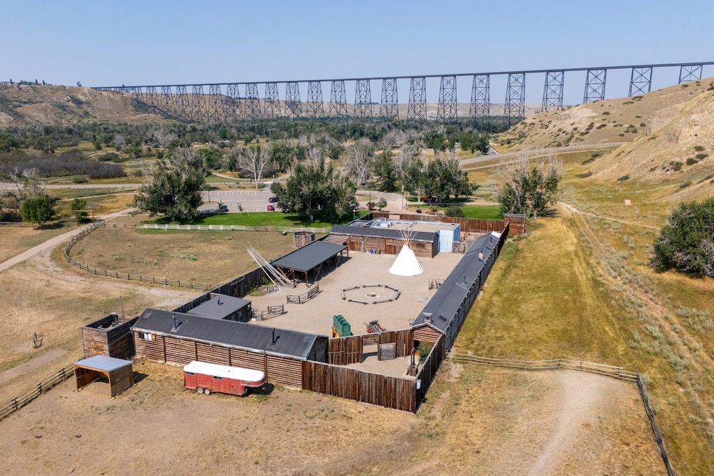 Fort Whoop-Up, Lethbridge, Alberta. This is an aerial image captured by a drone.