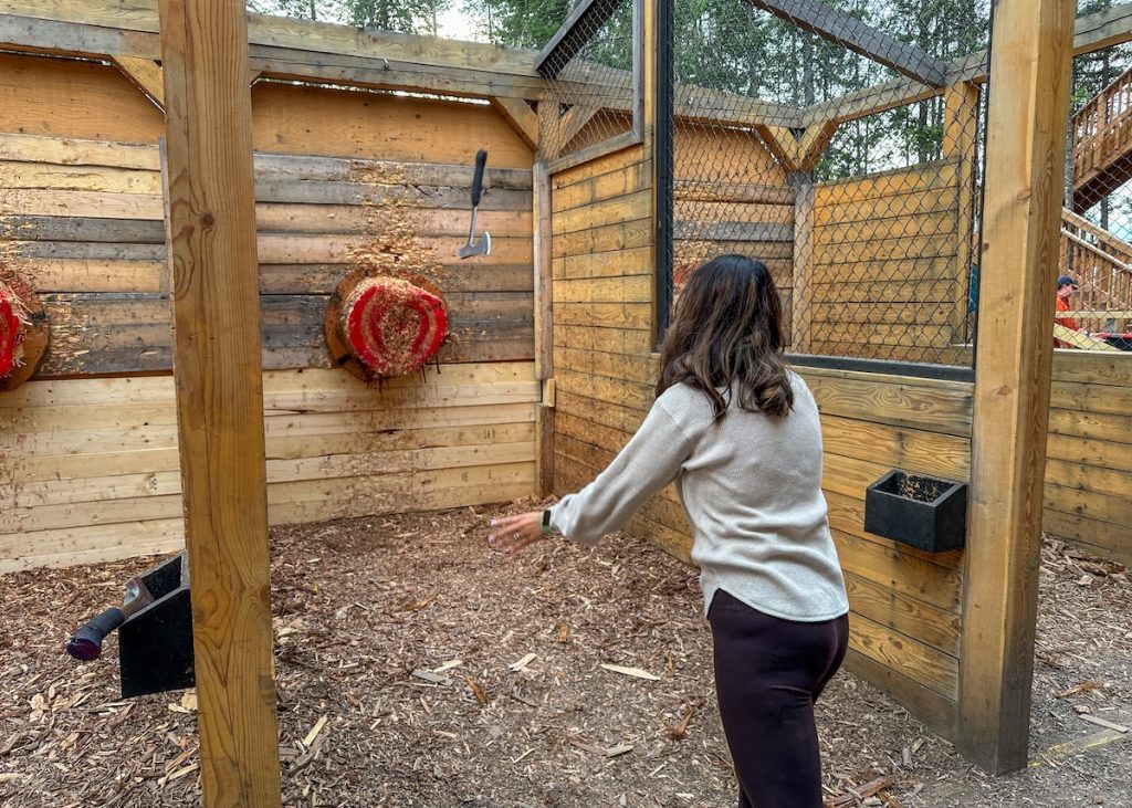 Axe-throwing at Golden Skybridge.