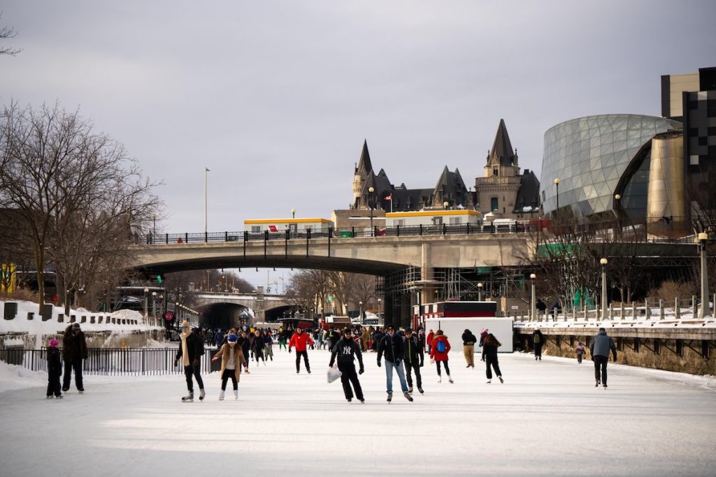 Skating on the Rideau Canal is one of the top winter getaways in Ontario, Canada.