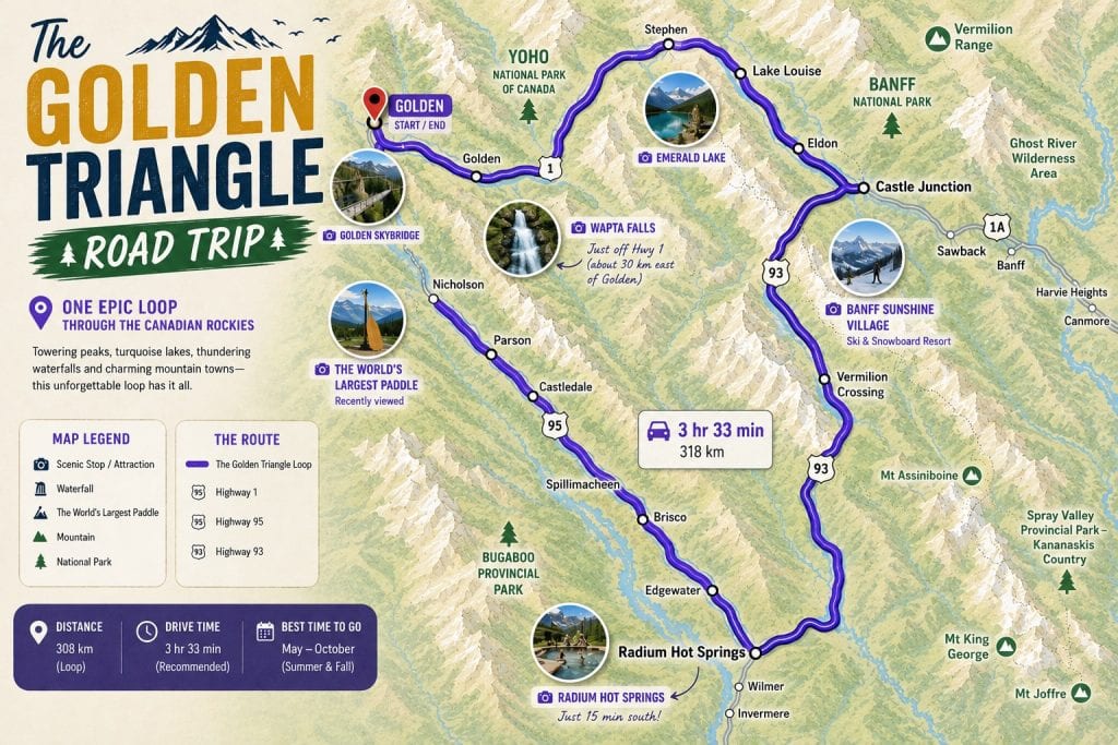 Map of the Golden Triangle Road Trip in BC.